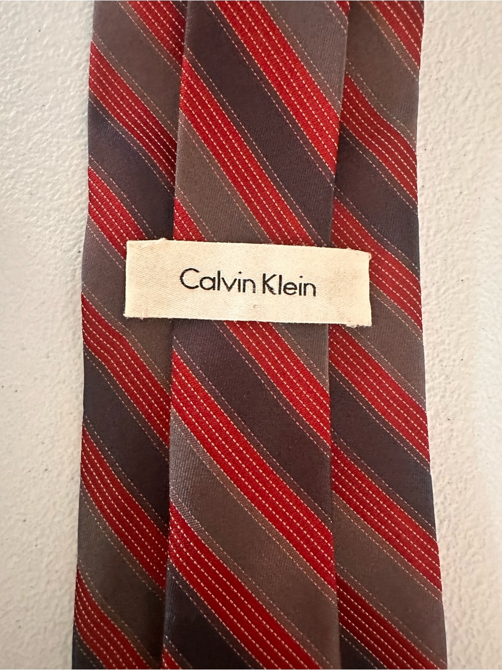 Calvin‎ Klein Red and Brown Diagonal Stripe Silk Tie